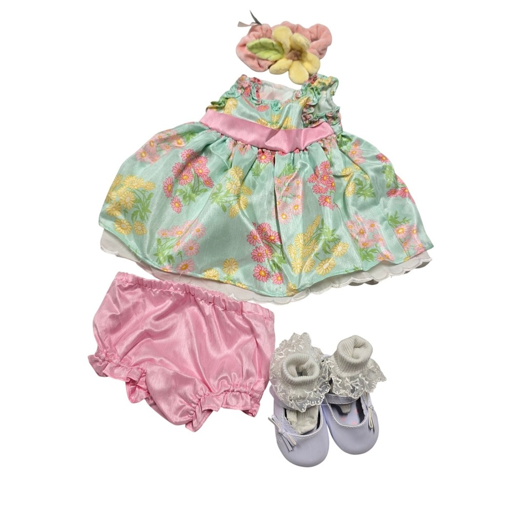 George Baby Girl Clothes 0-3M Floral Dress Set Bloomers Shoes Headband Socks